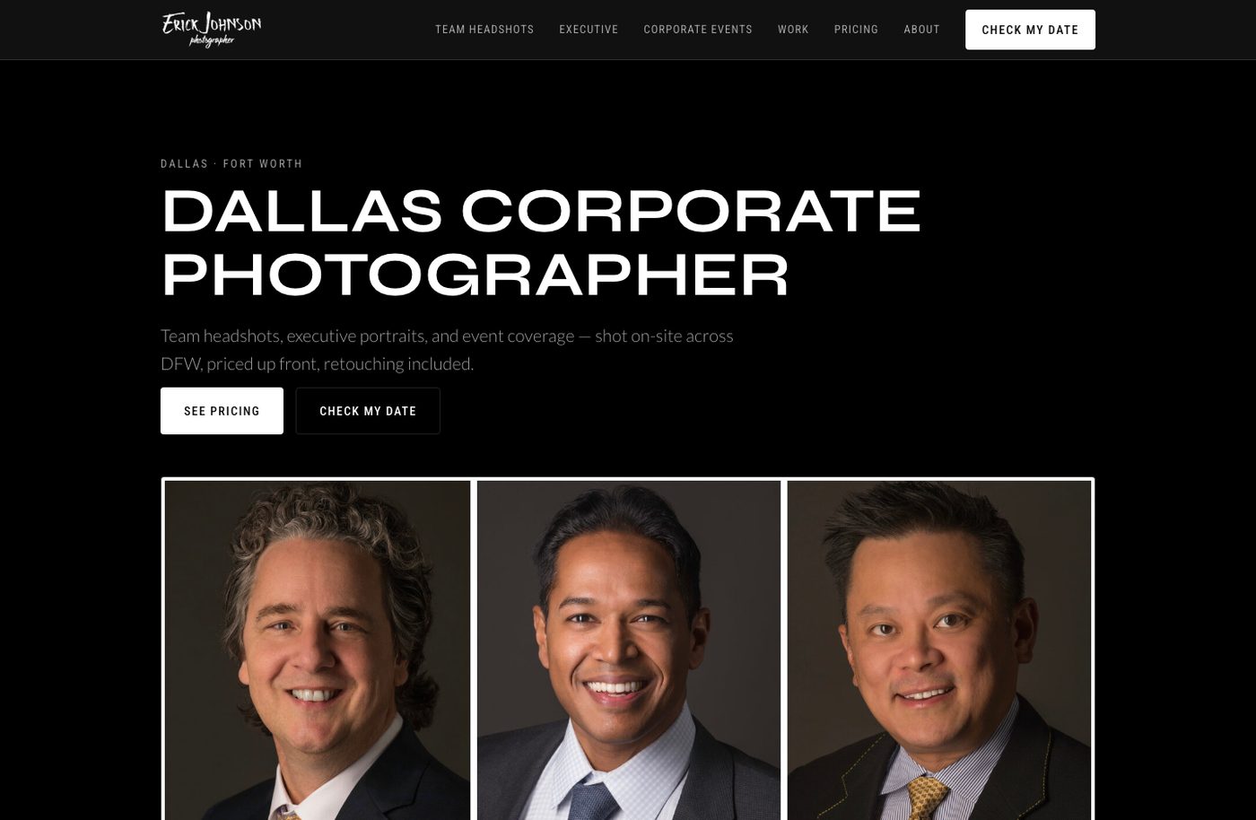 Erick Johnson Photography headshots homepage